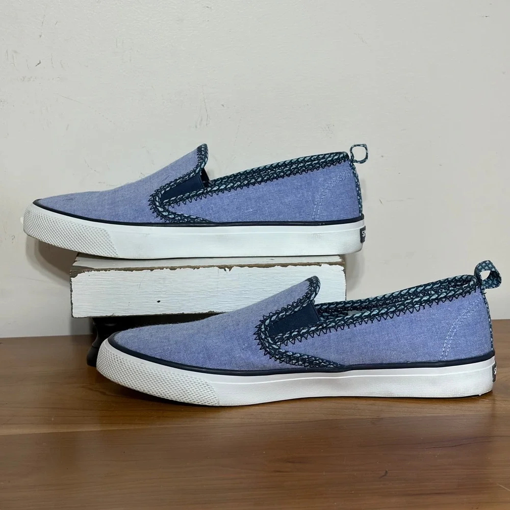 Sperry Vineyard Vines Crest Vibe Blue Chambray Whale Slip On Sneakers STS83272 8